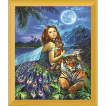 Фея с семьей тигров под луной