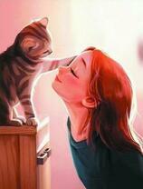 Милый котенок и рыжая девочка