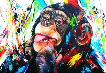 Шимпанзе и разноцветные краски