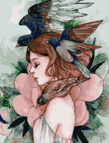 Без бренда «Девушка с большим цветком и птицы» в Тамбове в интернет-магазине  Без бренда «Девушка с большим цветком и птицы» в Тамбове