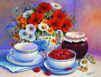 Чай, малина и букетик