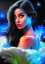 Красивая брюнетка среди цветов