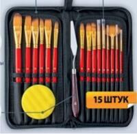 Без бренда «Набор кистей для рисования в чехле, премиум набор (15 нейлоновых кистей, 1 мастихин) красные» в Тамбове