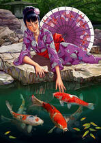 Девушка с золотыми рыбками