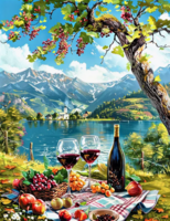 Без бренда «Винный натюрморт с бокалами, бутылкой вина, фруктами и ягодами» в Тамбове