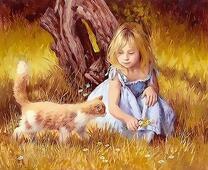 Белокурая девочка и рыжий кот